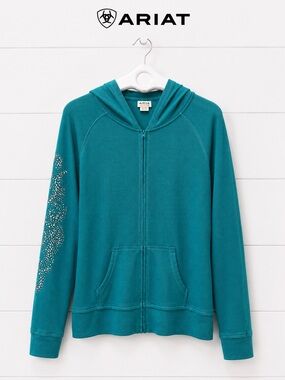 ARIAT Teal Zip Hoodie Y2K Style XXL